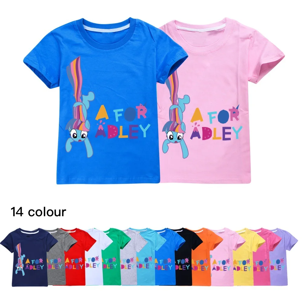 

2024 Summer Fashion Unisex A for Adley T-Shirt Children Boys Short Sleeves T-shirt Tees Girls Baby Cotton Tops For Kids Clothes