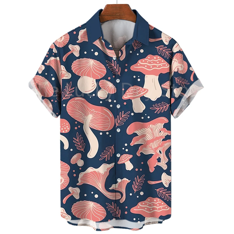 

Men's Mushroom Fashion Hawaiian Cartoon Anime Shirt Oversized Casual Smooth Pattern Harajuku Social Custom Clothing Y2k Dazn 5xl