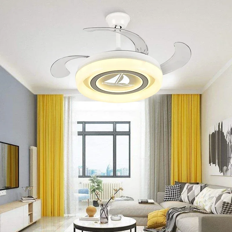 

Modern Minimalist Living Room Abs Remote Control Decoration Dimmable Quiet Led Ceiling Fan With Light