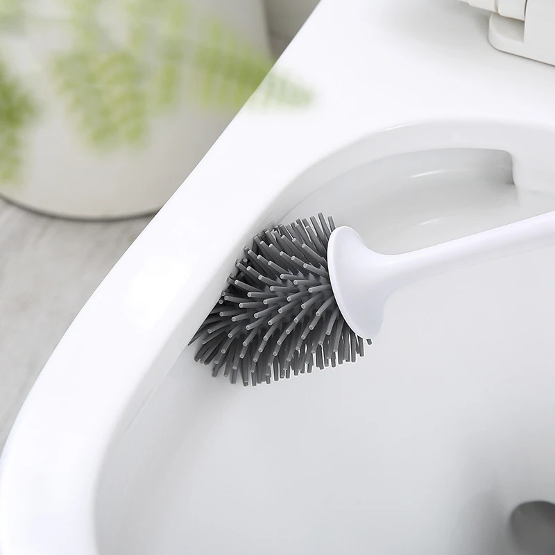 Silicone Toilet Brush Deep Cleaner Soft Bristle Bathroom Toilet Brush Holder Set  Wall Hanging Household Flexible Cleaning brush