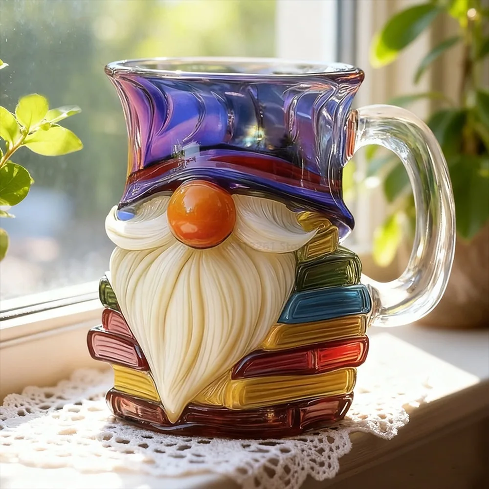 Painted Gnome Book Mug, Novelty Ceramic Coffee Cup for Book Lovers, Cute Reading Gift Mug, 11oz Tea Cup with Hidden
