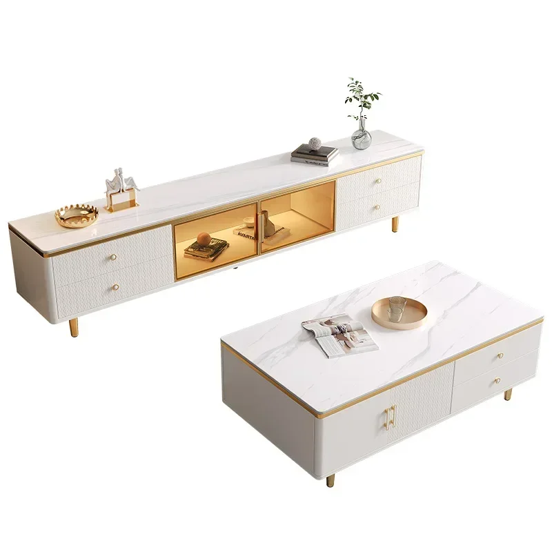 XXMBright rock slab light luxury coffee table TV cabinet, modern simple living room audio-visual cabinet