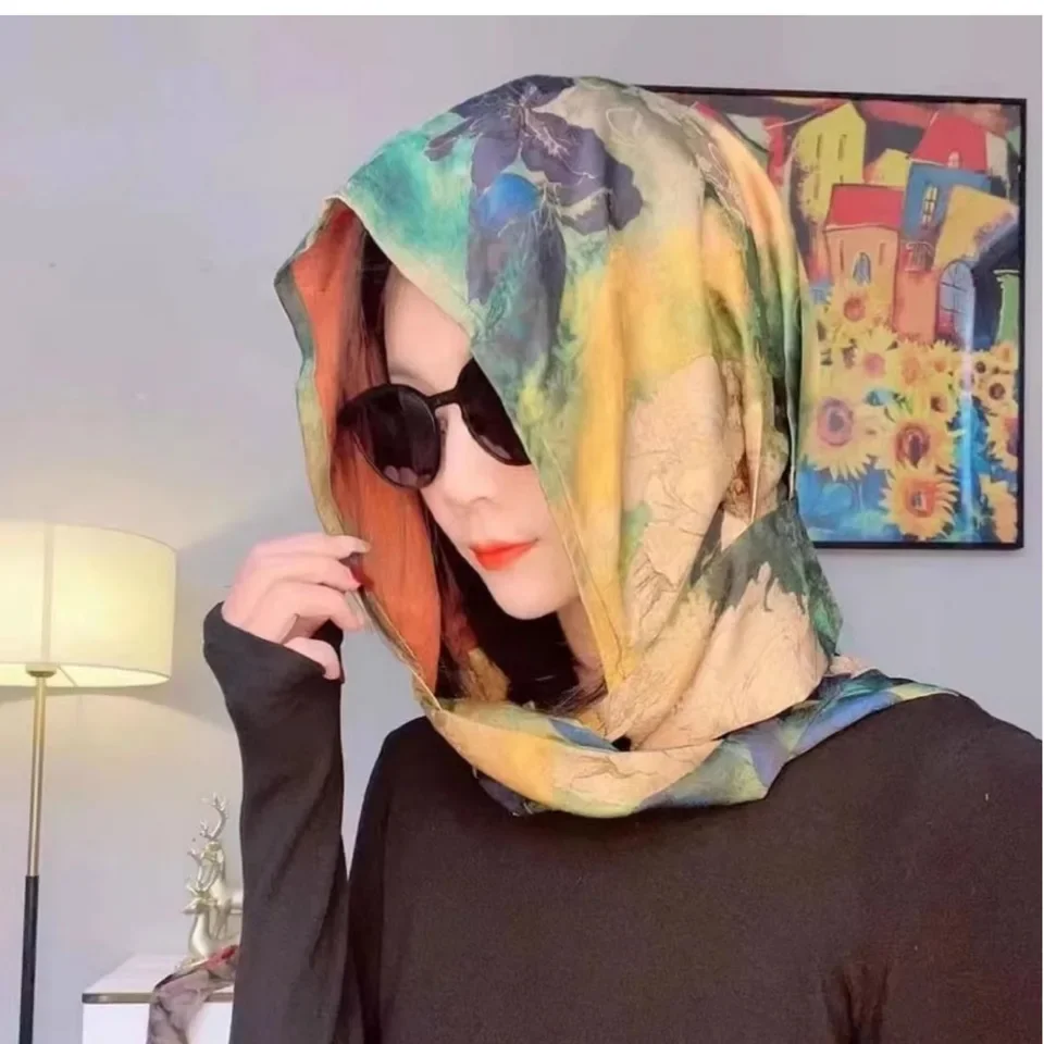 

2025 New Travel Sunscarf Hat, Chiffon Dupioni Double-Sided Shawl, Women's Multi-Way Head Wrap