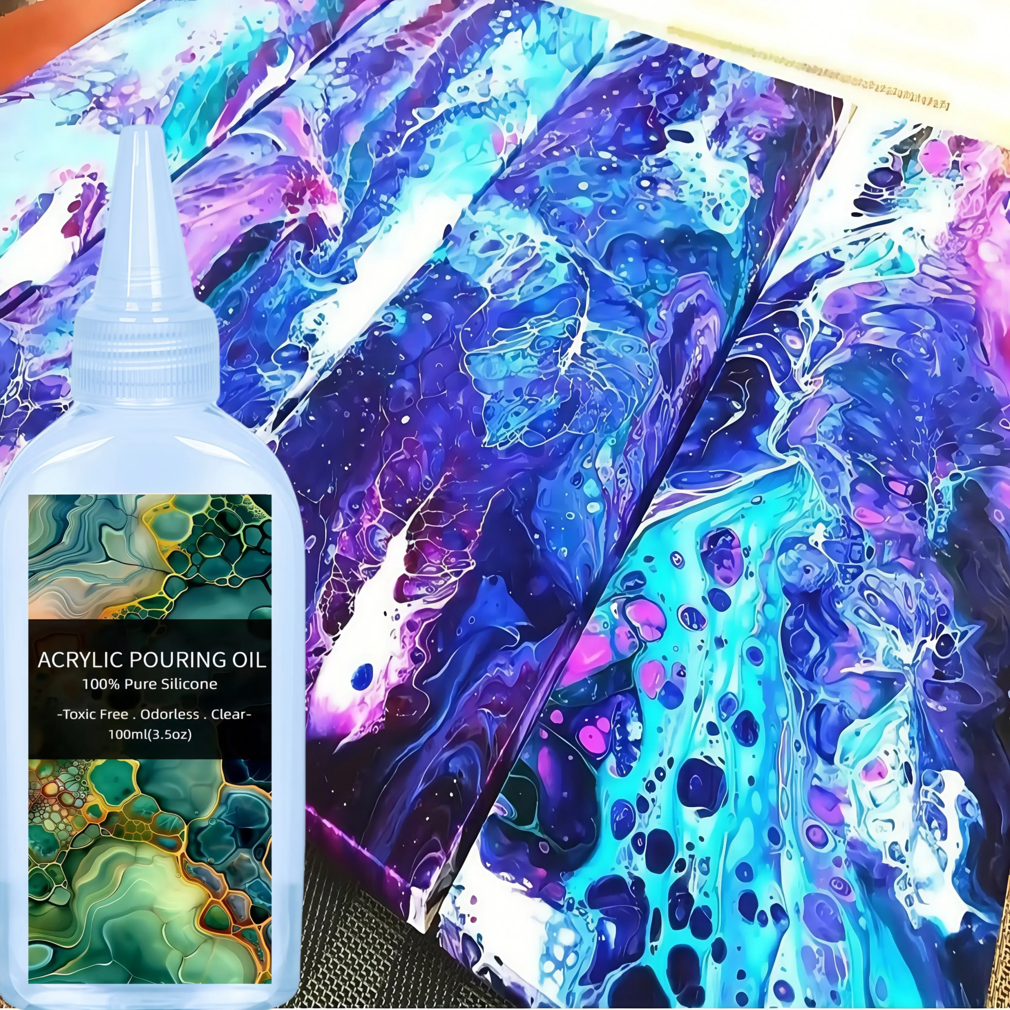 Silicone Pouring Oil for Art, Dramatic Cell Activator for Acrylic Paint Pour Compatible with All Painting Acrylic or Watercolor