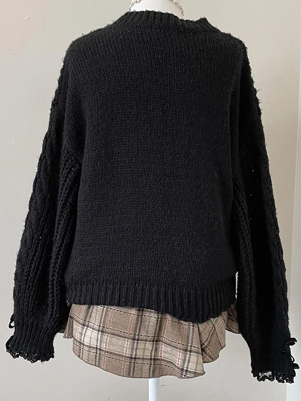 

Original Bla Long Sve Sweater for Women Vintage Autumn Faionable Top Quali Cotton Blend Comfortable Loose Fit Sle