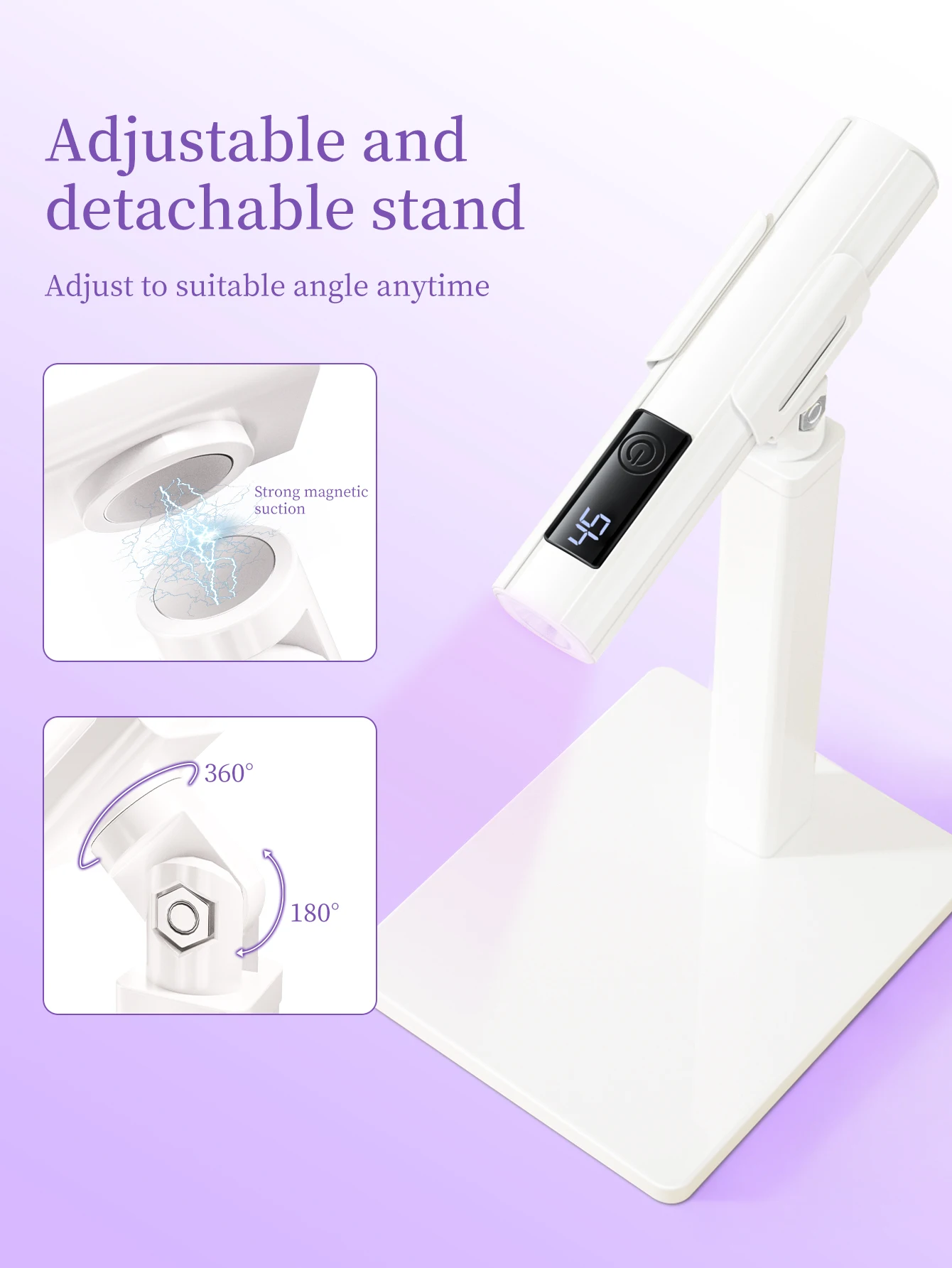 1pc White Mini Rechargeable UV LED Nail Art Lamp with Stand for Gel Nail Quick Drying Manicure Machine UV LED Gel Nail Polish