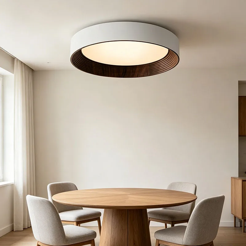 LED Tricolor  Ceiling Lamp Round Wood Grain Texture Ceiling Light Adjustable Dimming Chandelier Corridor Study Room Living