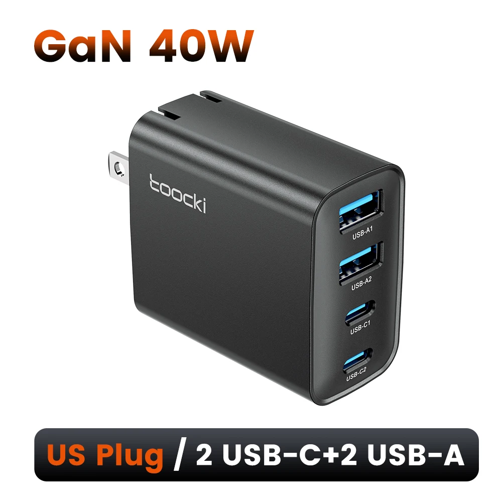 Toocki GaN 40W MAX Snel opladen PD Snel opladen voor iPhone 16 15 14 USB C + USB A Snelle oplader Snel opladen voor iPad Samsung S21