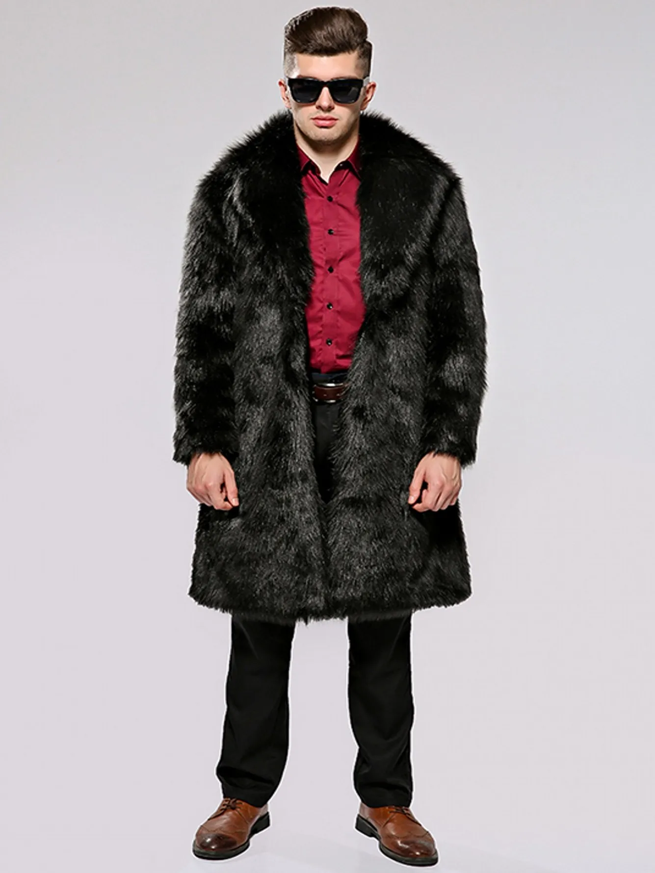 

New Plus-size Men's Faux Fur Coat Fashion Trend Men's Autumn-winter Black Long Lapel Faux Fox Fur Coat
