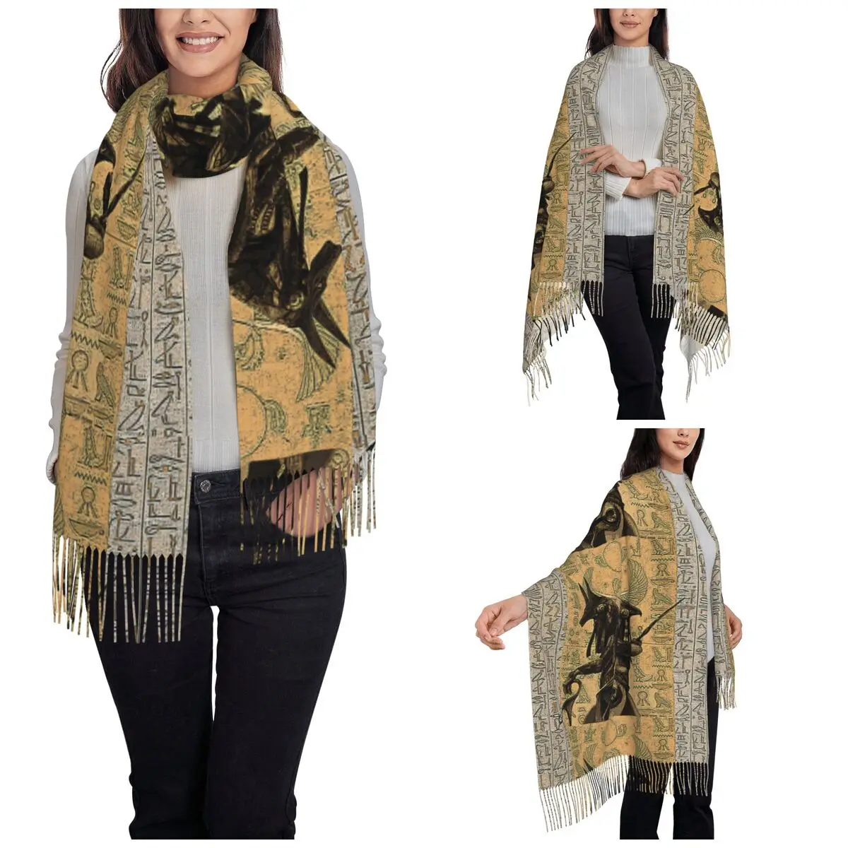 Ancient Egypt Egyptian Scarf for Womens Warm Winter Shawl Wrap Retro Hieroglyphs Large Shawl Scarf Ladies