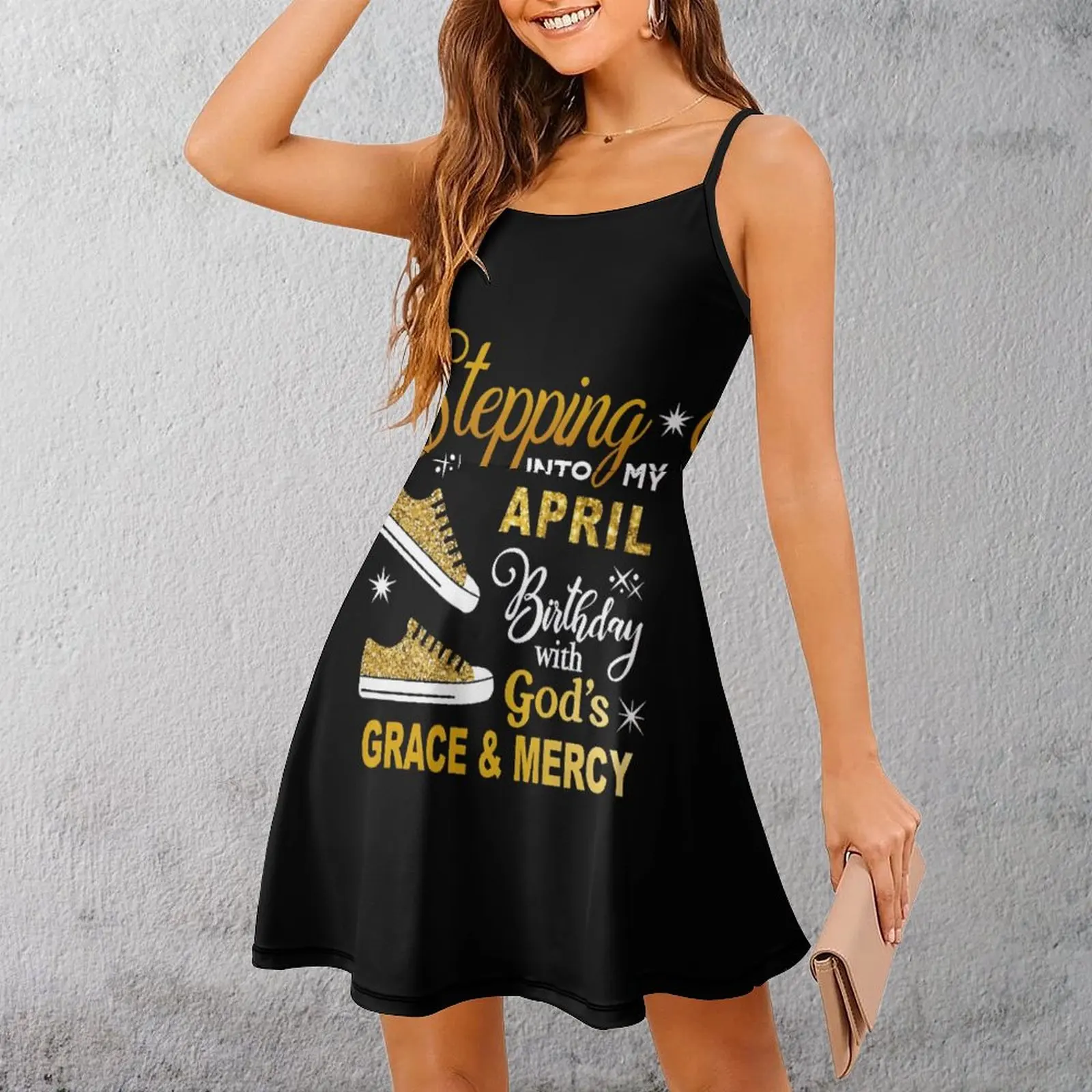 Ropa exótica para mujer, vestido con tiras, bendiciones de cumpleaños de abril, vestido con tirantes para mujer, gráfico divertido, vacaciones, gráfico de Humor