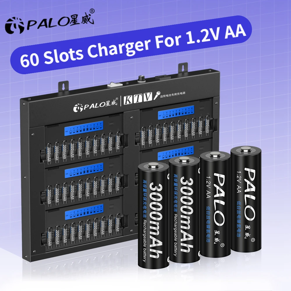 

PALO 60 Slots 1.2V AA Battery Charger 60 Channels LCD Smart USB Fast Charger For 1.2V AA 2A NI-MH NI-CD Rechargeable Battery