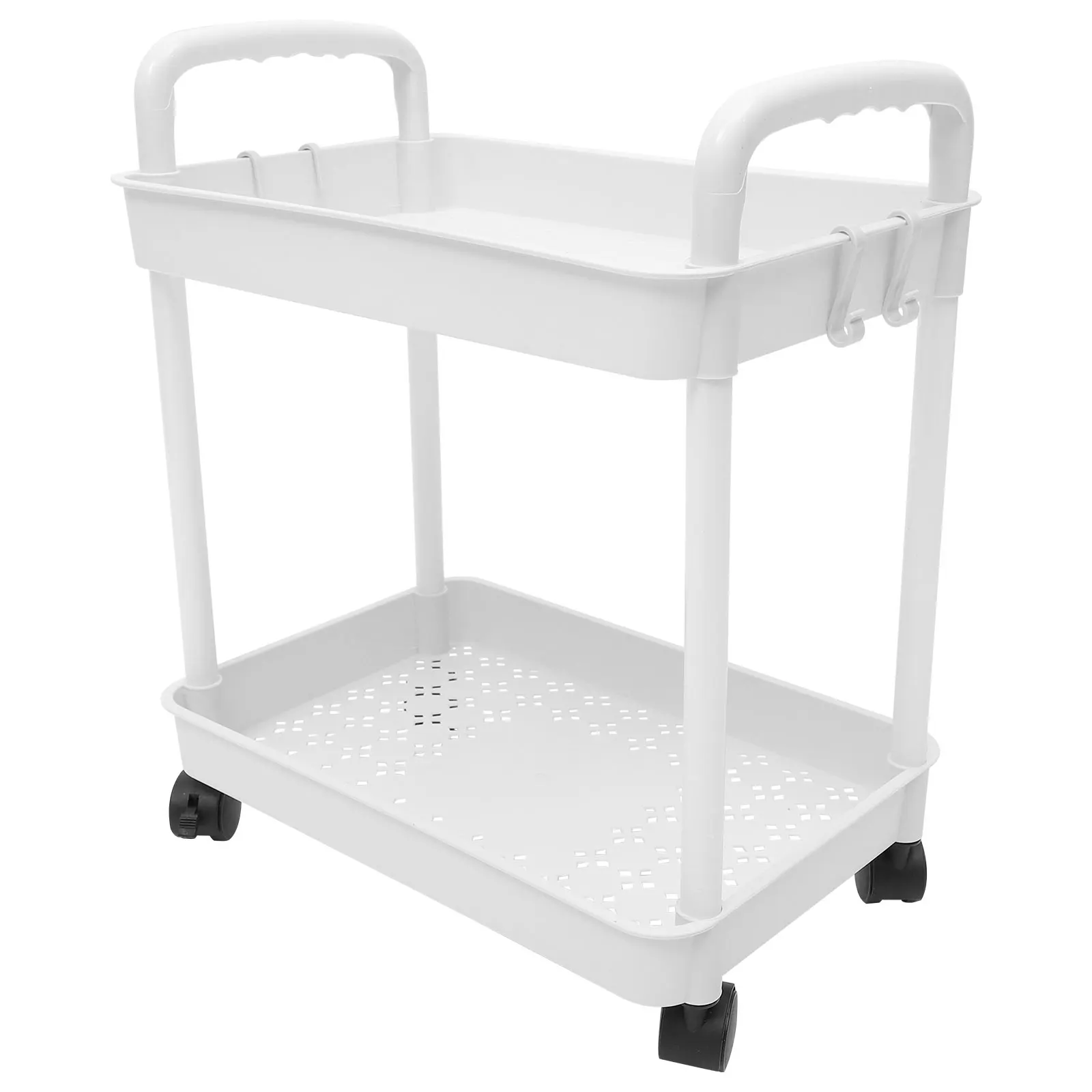 

2-Tier Rolling Cart With Wheels Large Storage 360° Rotating Pp Material 50Kg Load Capacity Multi-Use Trolley For Kitchen