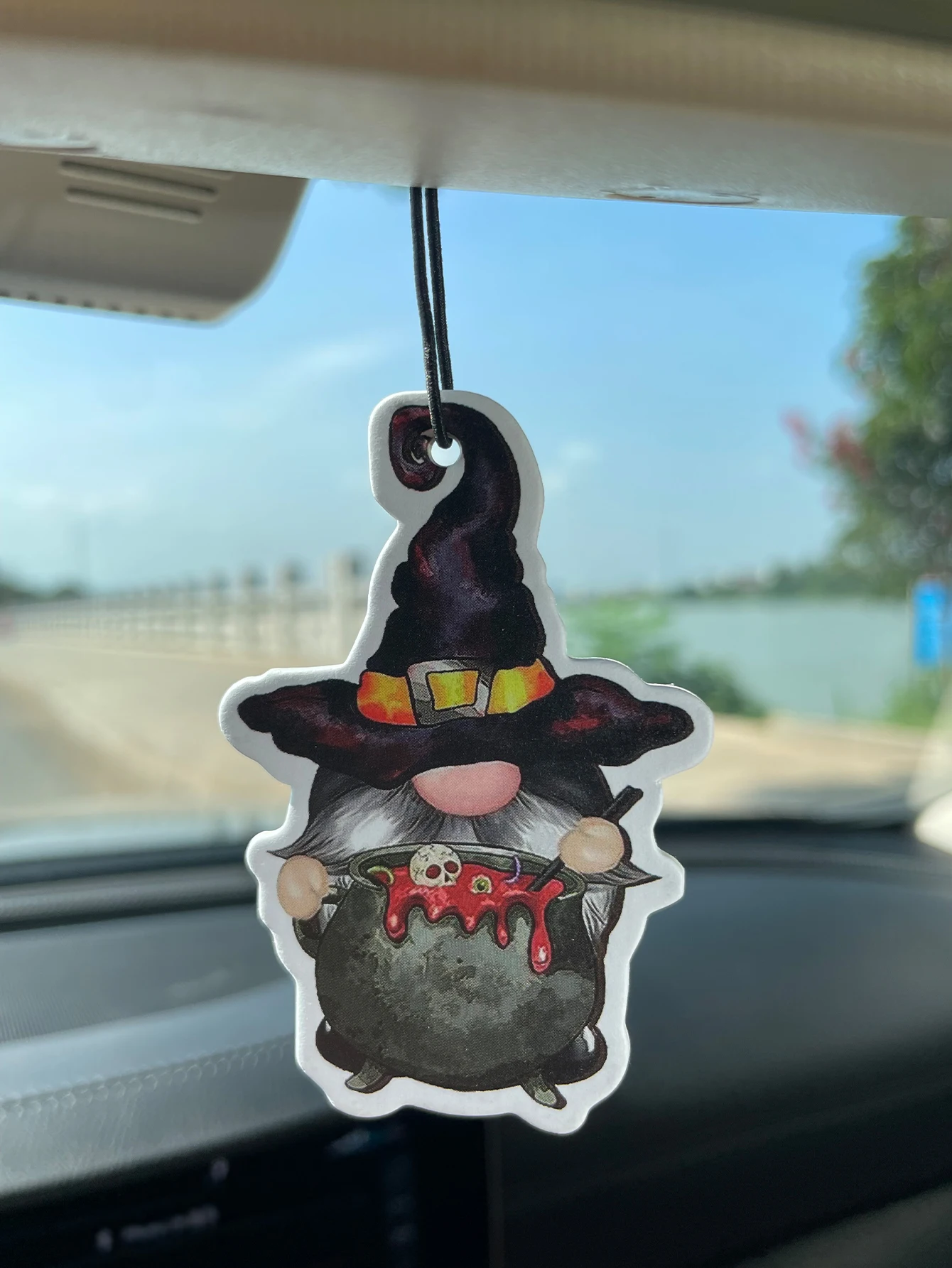 Halloween Gnome Witch Cauldron Hanging Car Air Freshener, Natural Plant Extract Alcohol‑Free Scented Paper Card, Long Lasting 60