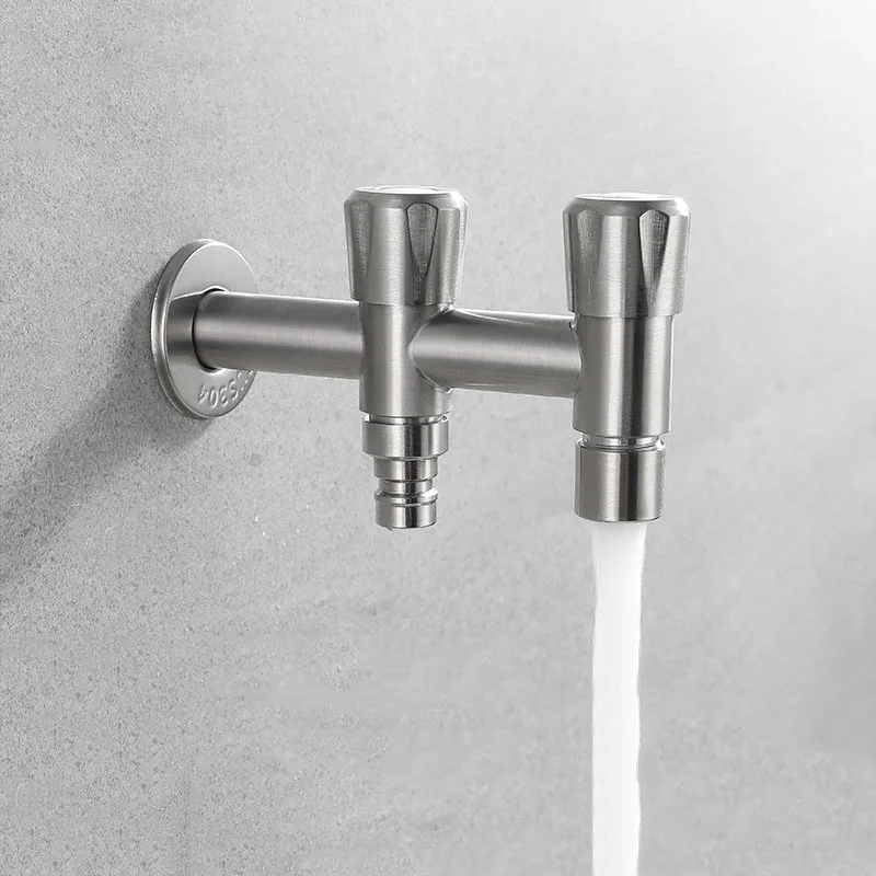 304 Stainless Steel Washing Machine Faucet Double Water Outlet Mop Pool Tap Balcony Outdoor Faucet Bidet Faucets Nickel