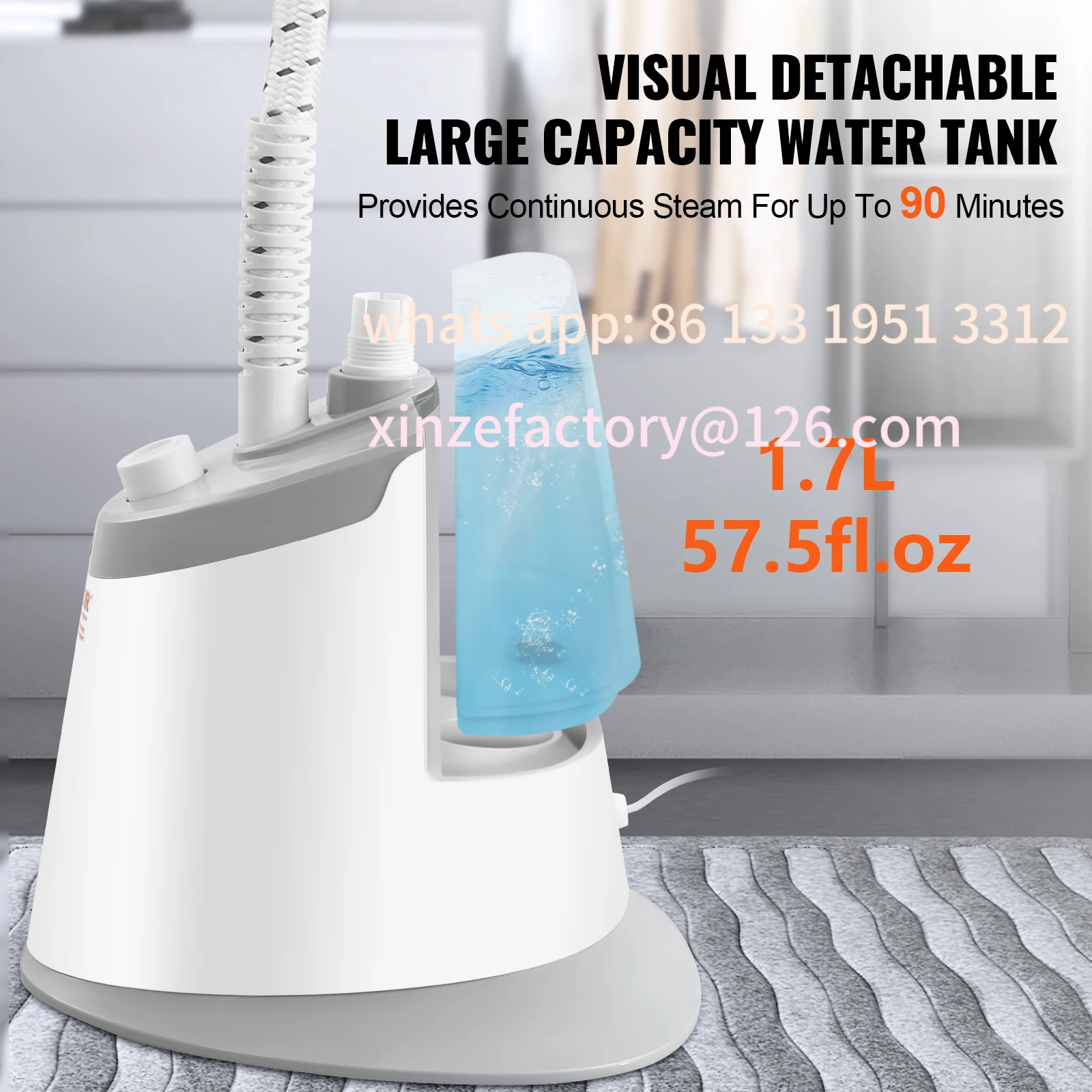 Customizable Standing Steamer w/ Foldable Garment Hanger 0.5 Gallon Water Tank for 90 Minutes Continuous Steaming Home