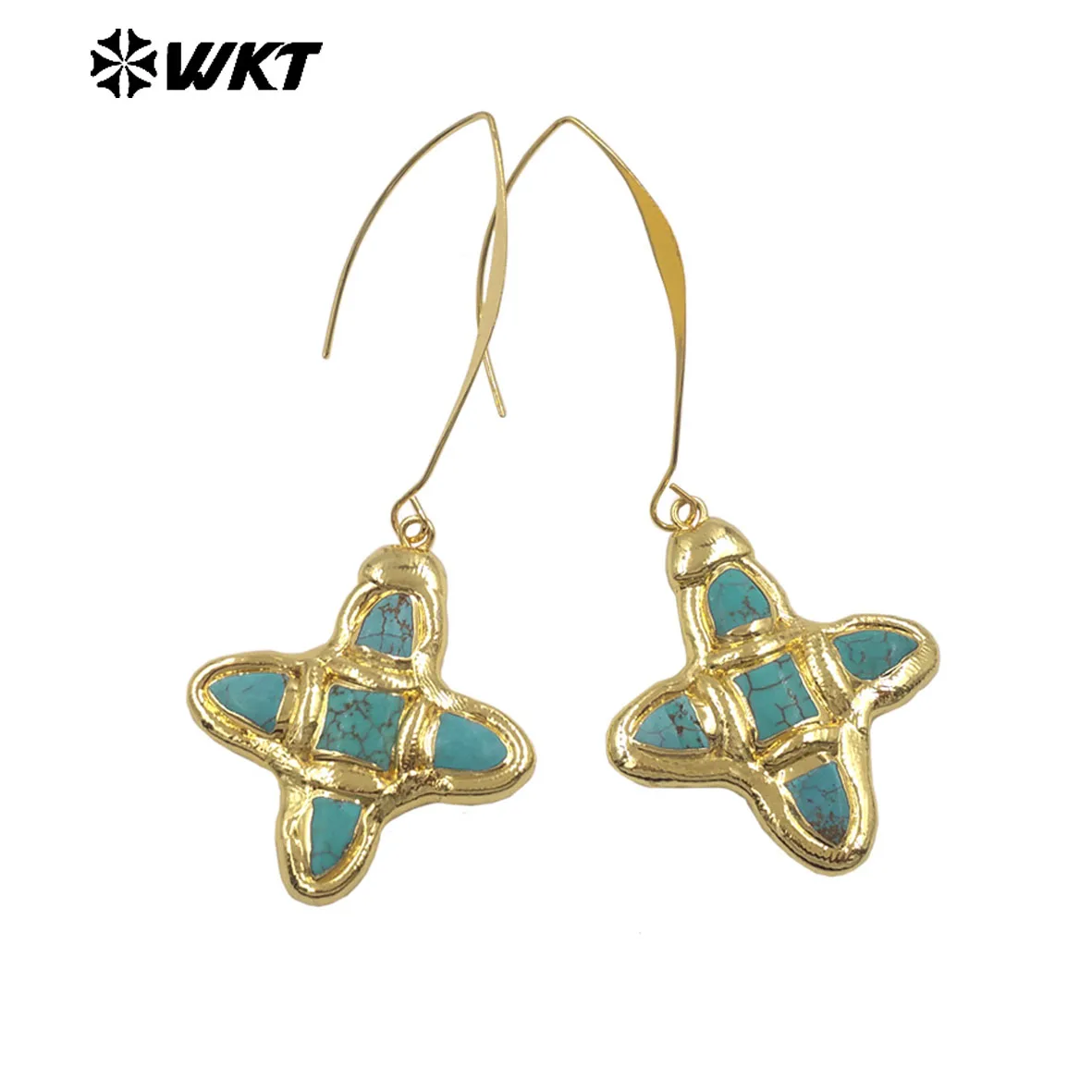 

WT-E804 WKT New Coming Pearl Natural Turquoise Wonderful Earring With 18k Real Gold Plated For Women Birthday Gifts