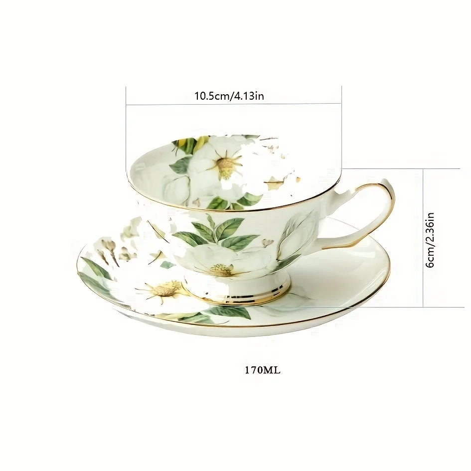 1set Exquisite Vintage Bone Porcelain Tea Cup Set - Insulated, Break Resistant, Reusable, BPA-Free, Golden Trim,