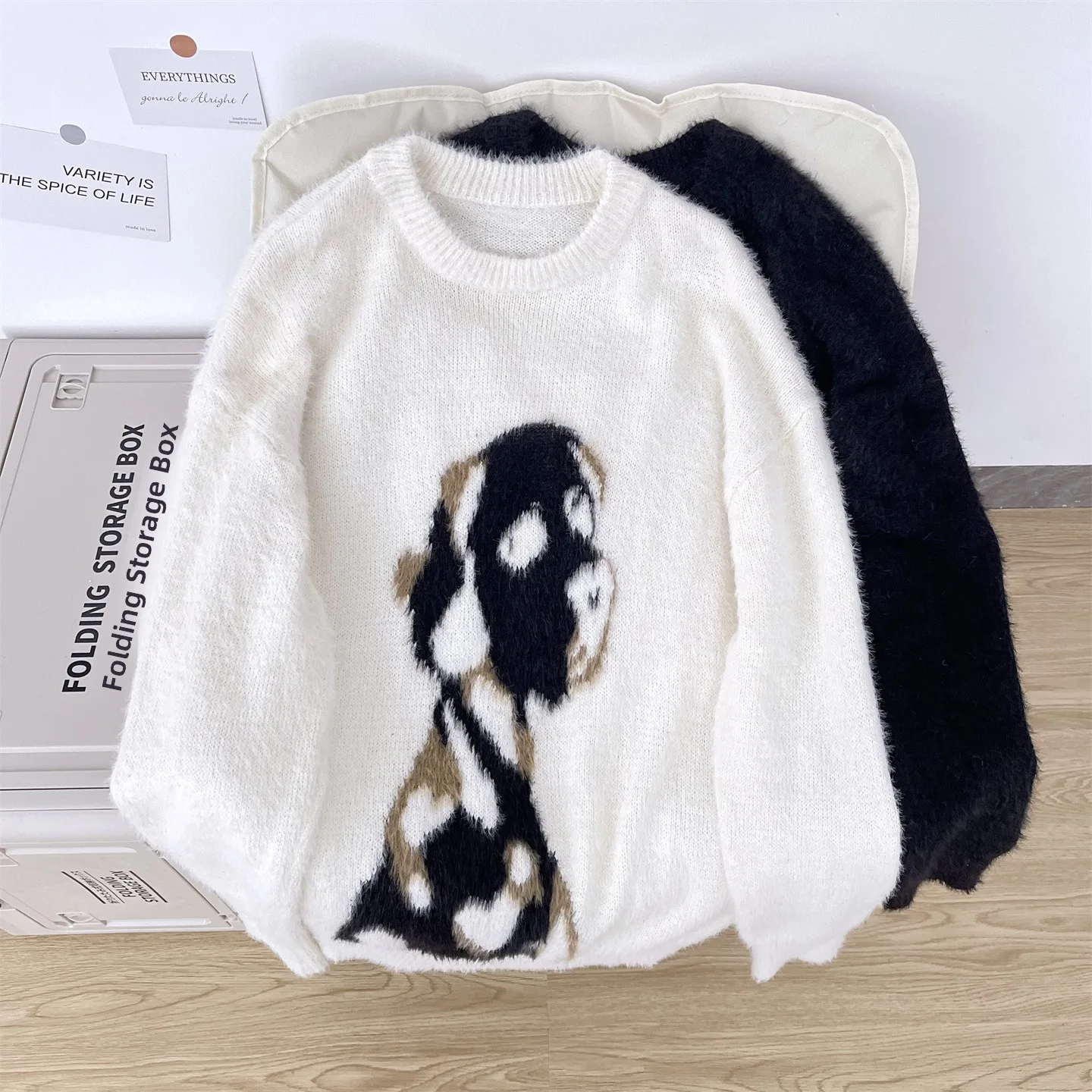 

Мужской осенне-зимний утепленный вязаный свитер с круглым вырезом, мягкий пушистый пуловер с рисунком собаки, повседневный универсальный уютный свитер