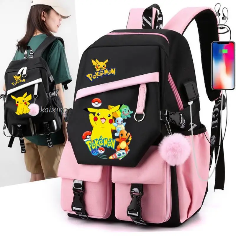 Hot Pokemon Pikachu Girls Boys Kids Usb Backpacks Anime School Book Bags Teenager Canvas Laptop Rucksack For Men Women