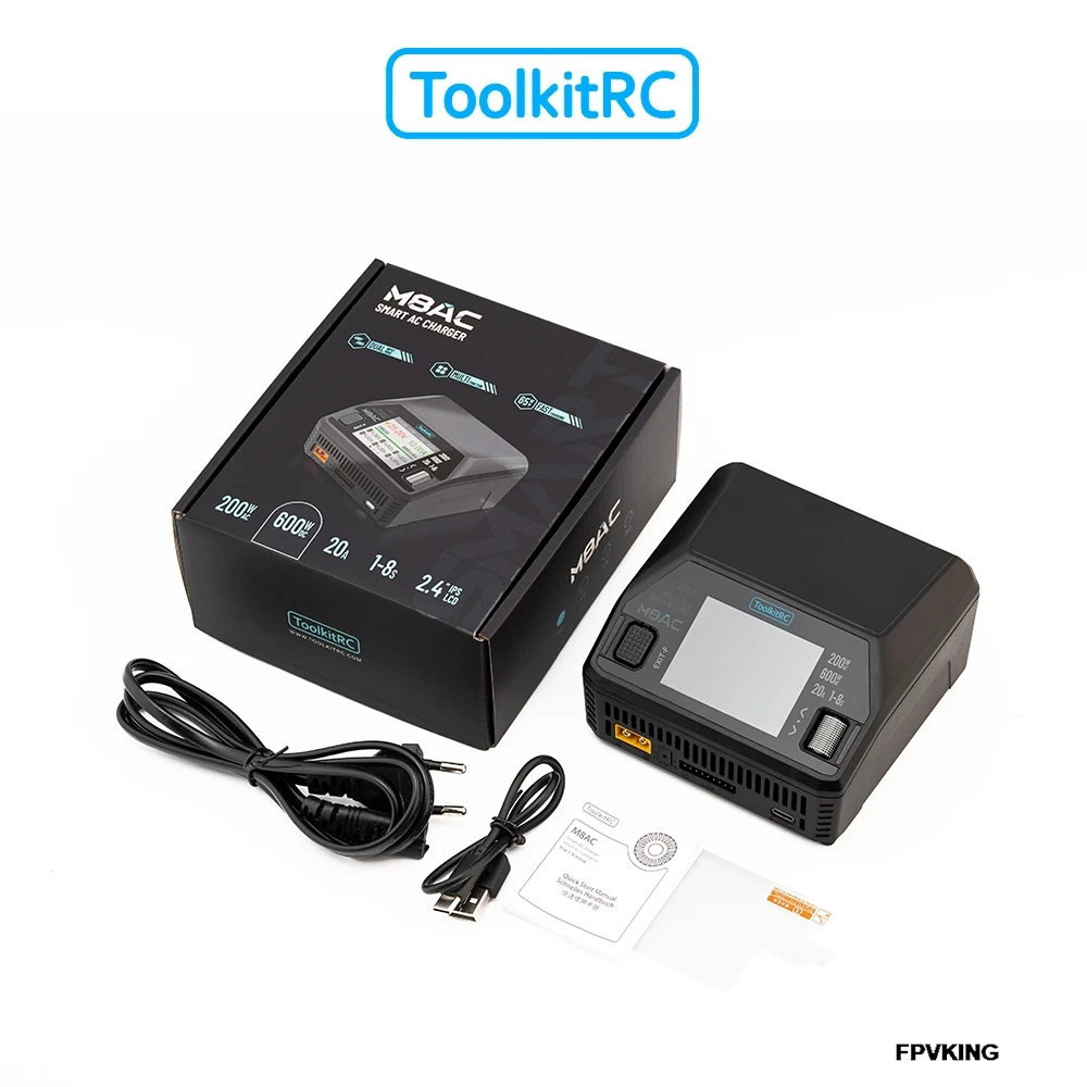 

ToolkitRC M8AC Зарядное устройство переменного тока 200 Вт постоянного тока 600 Вт 65 Вт IPS 2,4-дюймовый ЖК-экран для 1-8S LiPo LiHV LiFe Lilon LTO 1-12S Pb 1-20S NiMH аккумулятор
