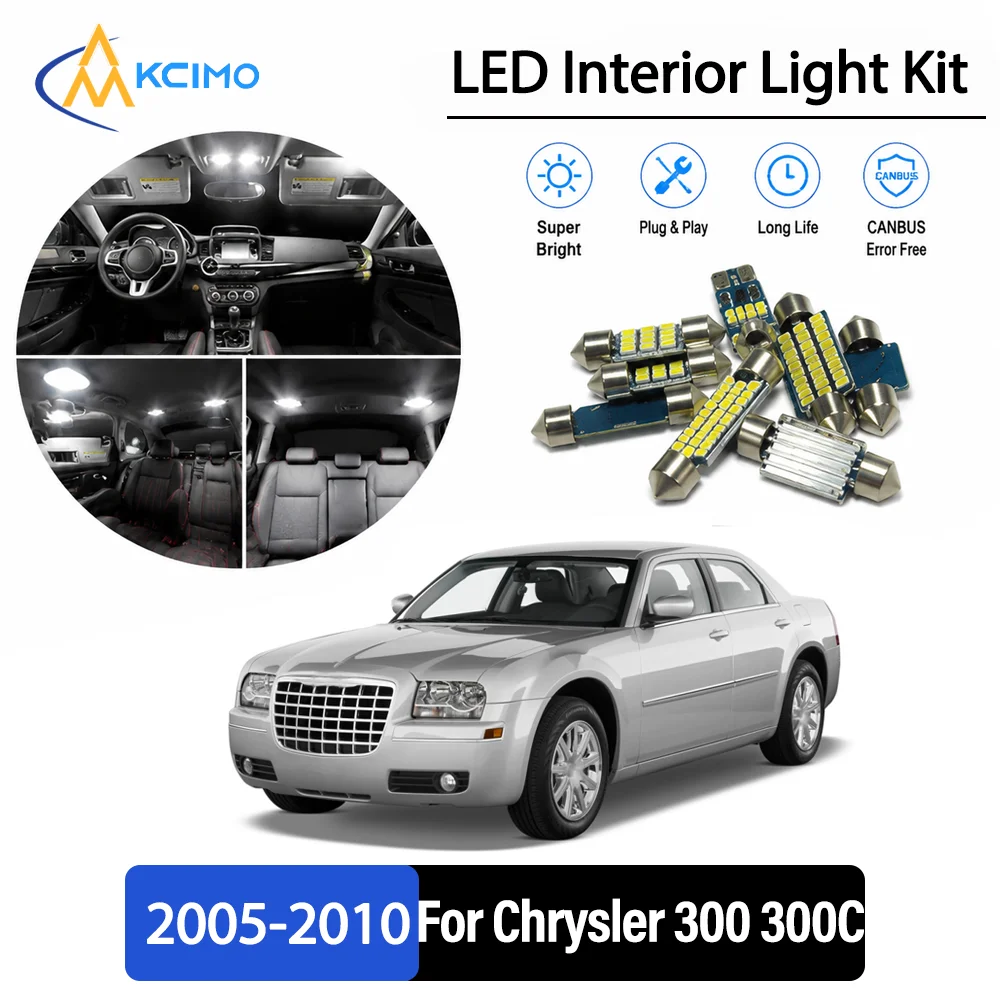 For Chrysler 300 300C 2005-2010 2006 Premium No-Wire Continuous Glow Auto Interior LED Bulb Remodel Set Cabin Refit Lamps