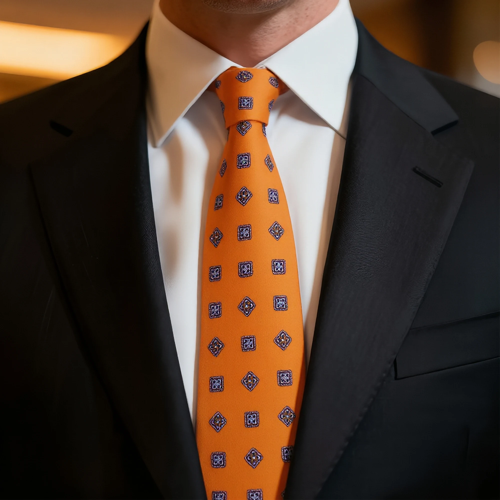 الجدة أزياء الرجال 9 سنتيمتر التعادل الفاخرة البرتقال هندسية الحرير رابطة عنق منديل مجموعة للرجال الزفاف الأعمال التبعي #4