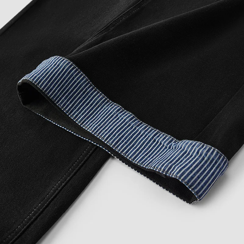 Semir Women Jeans Fleece Lined Panelled Design Stripe Pattern Loose Fit Wide Leg Cuffed Hem Full Length Solid Color 2026 Winter