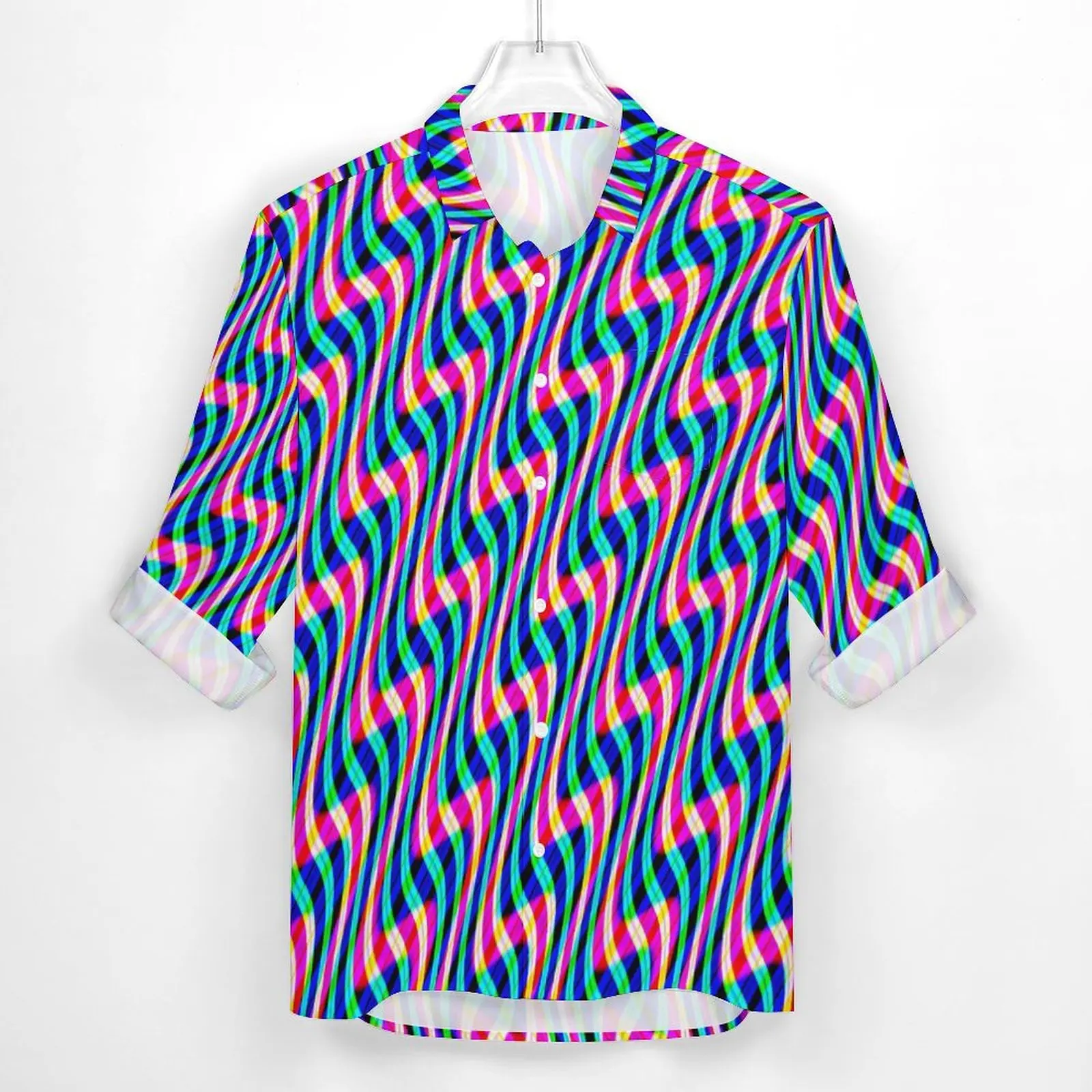 Swirls Print Casual Shirts Men Swirling Lines Shirt Long Sleeve Retro Streetwear Blouses Spring Design Clothing Big Size