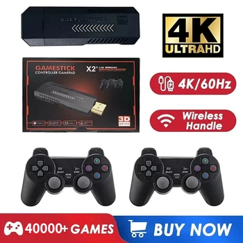 X2 Plus 128G 40000 Games Video GameStick Console 2.4G Rechargeable Wireless Controller Retro Games for PSP/PS1/FC/N64/DC