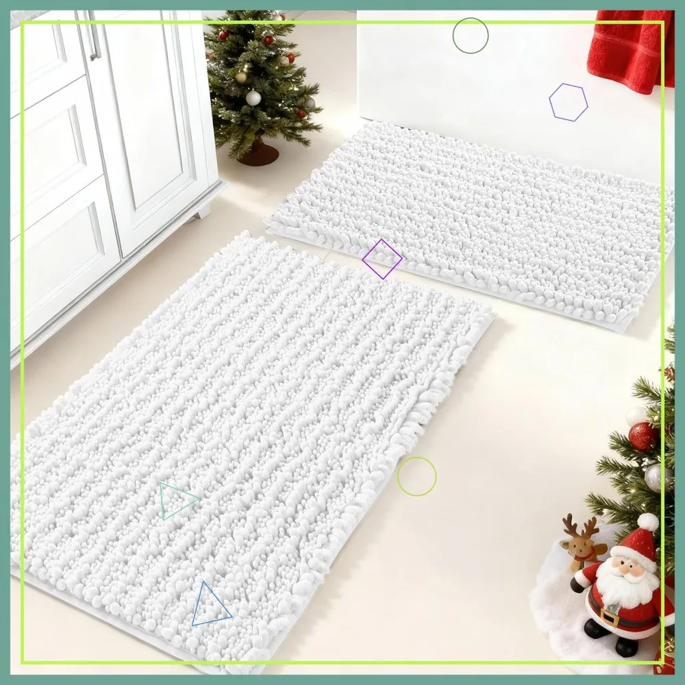 

Quick Dry Extra Thick Chenille Bath Mat Set, Non Slip Absorbent for Shower Tub Sink, Machine Washable Luxury Rugs