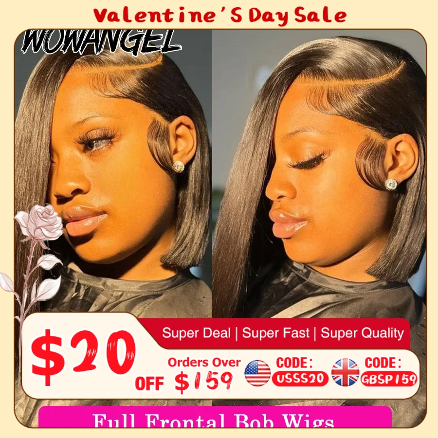 

Парик вау Ангел 13X4/13x6 HD на сетке, полное фронтальное короткое, из человеческих волос, прямые, с отбеленными узлами, предварительно выщипанные волосы для женщин