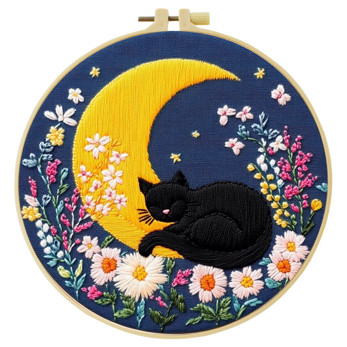 1 Stück 20X20CM/15X15CM 7,87/6,3 Zoll Der Mond und die schwarze Katze Stickerei-Starter-Kit DIY-Set Nadelkunst Heimdekoration – Detail 4