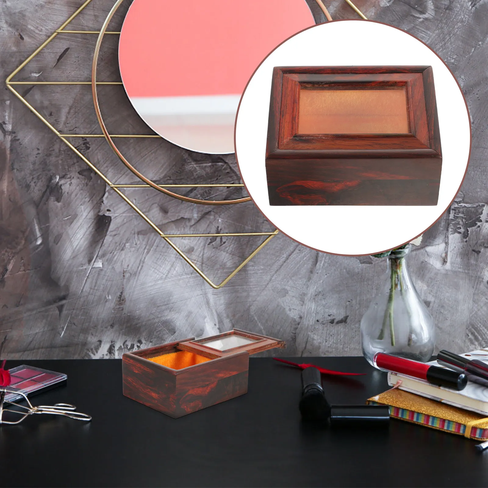 

Red Rosewood Jewelry Box Small Earring Case Ring Organizer Vintage Wooden Storage Box For Watch Tarot Cards Keepsakes Home