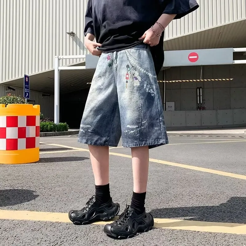 Calças Jeans Femininas Americanas Retrô de Perna Larga, Modelo Sete-Oitavos, Design de Verão, Soltas, com Decoração de Gancho...