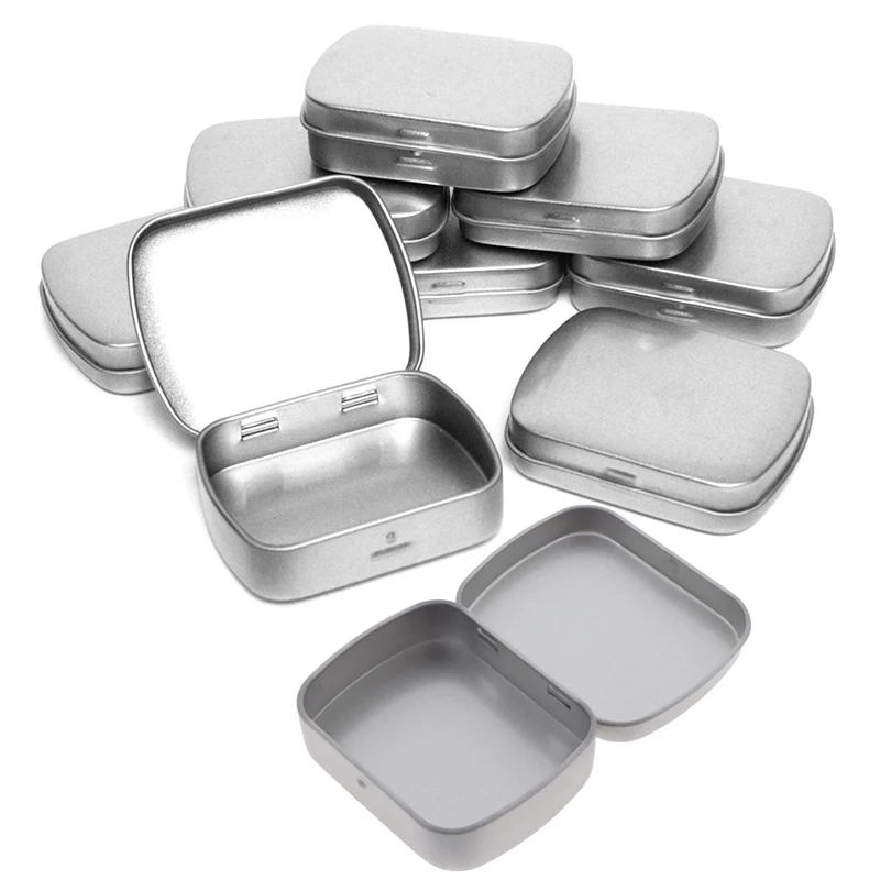 Durable Small Hinged Metal Tin Lip Balm Beard Wax Cream Sweets Cosmetics Pills 6x4.6x1.5