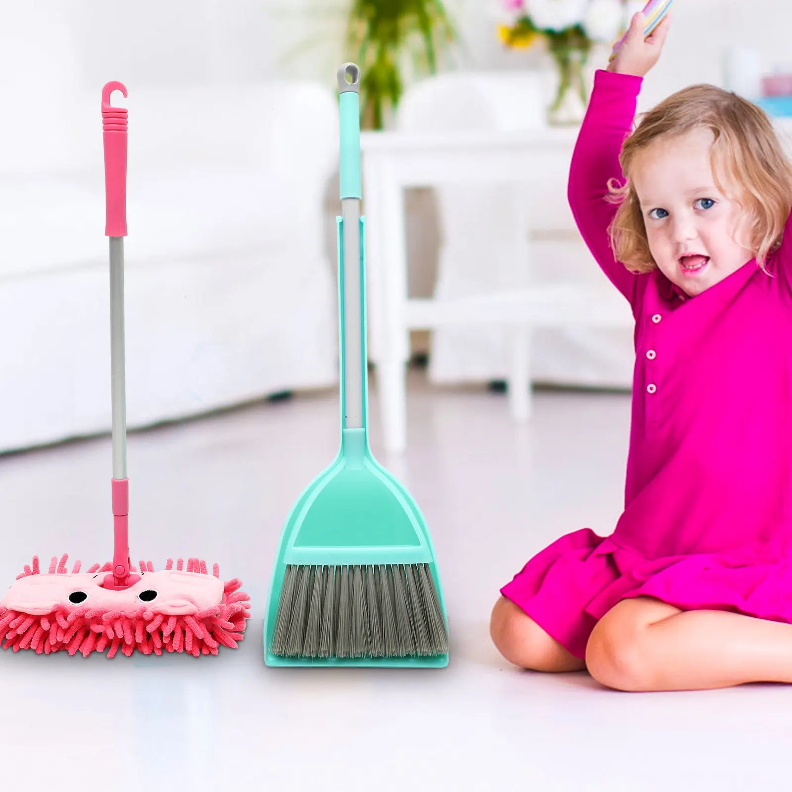 

1Set Kids Use Broom Mop Set Mini Compact Sweeping Cleaning Kit Heavy Duty Portable for Toddlers Small Hands Broom Toy