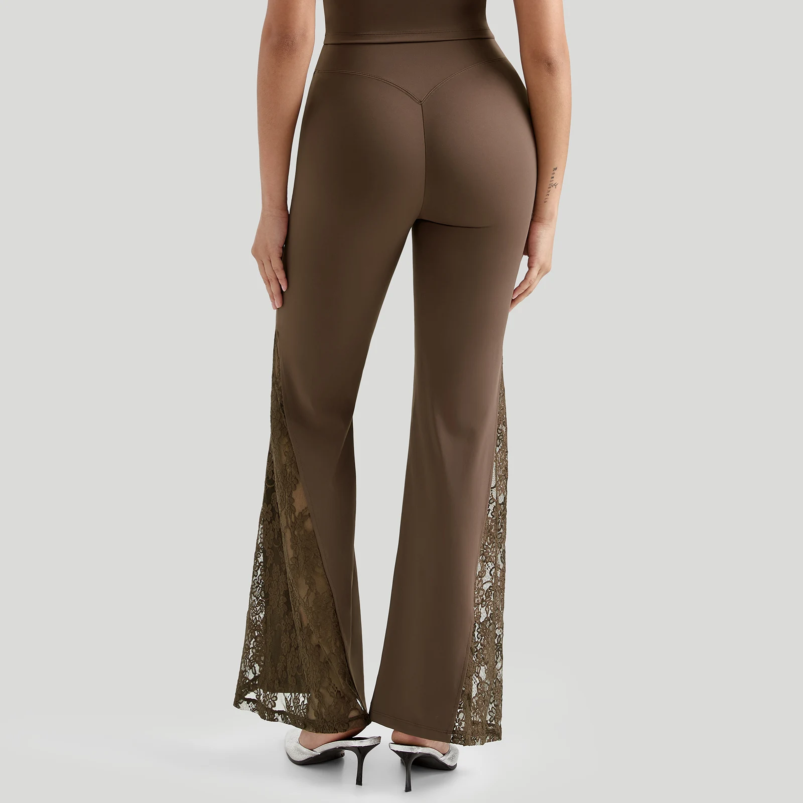 Women Punk Sexy See Through Lace Patchwork Flare Pants Streetwear High Waist Wid Leg Vintage Trousers Y2k Pants Female