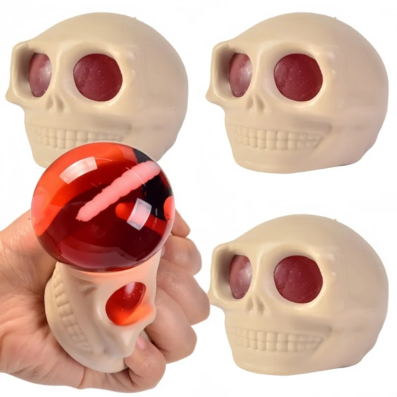 Halloween bolas de estresse espremer crânio brinquedos fidget brinquedos de descompressão espremer crânios com sangue e larvas brinquedos de brincadeira de halloween