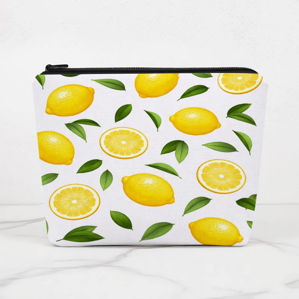 Lemon Slices And Leaves Pattern Makeup Bags for Girls Cosmetic Pouch Toiletry Bag Pencil Case Travel Storage