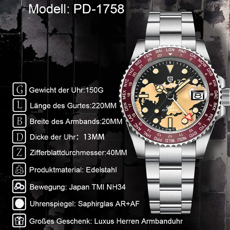 PAGANI DESIGN GMT ساعة رجالية العلامة التجارية الأعلى السيراميك الحافة 40 مللي متر ساعة اليد الميكانيكية الفولاذ المقاوم للصدأ مقاوم للماء NH34 ساعات أوتوماتيكية