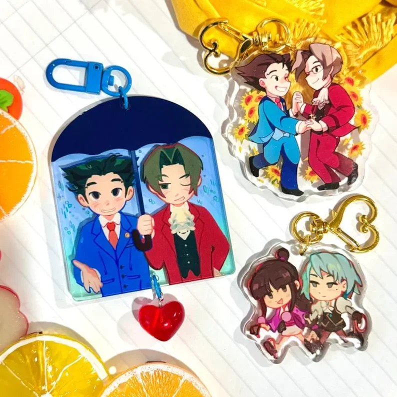 Court‑Game Style Couple Acrylic Charms Keychains, Double‑Sided Print Matching Bag Pendant Fan Collectible Gift