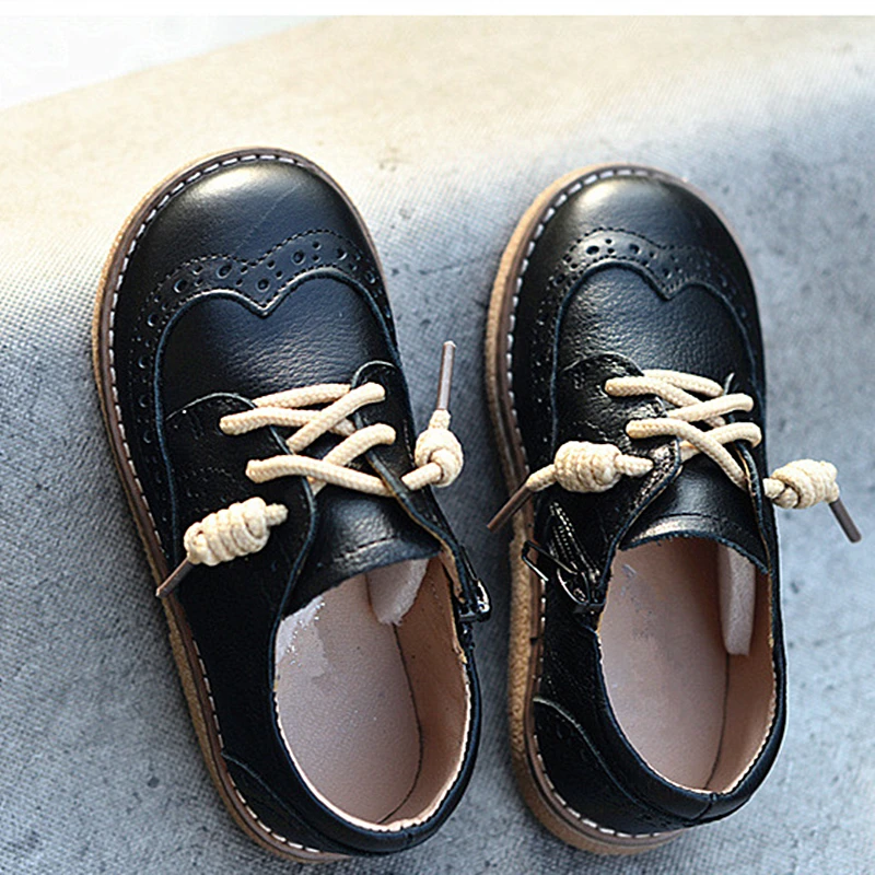 Genuine Leather Children casual shoes  British style Baby Boys shoes Non-slip Girs Flat ankle shoes Kids school shoes 6T 8T