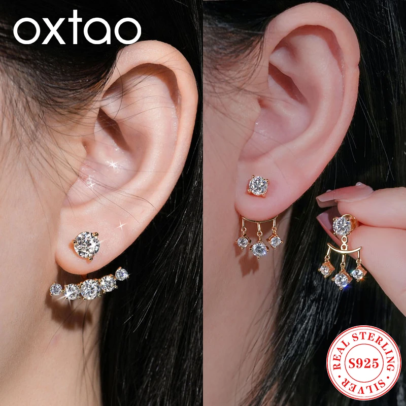 

OXTAO D2.30CT Full Moissanite Ear Jacket Earrings with Certified for Women S925 Silver 2in1 Pierced Earring Wedding Jewelry Gift
