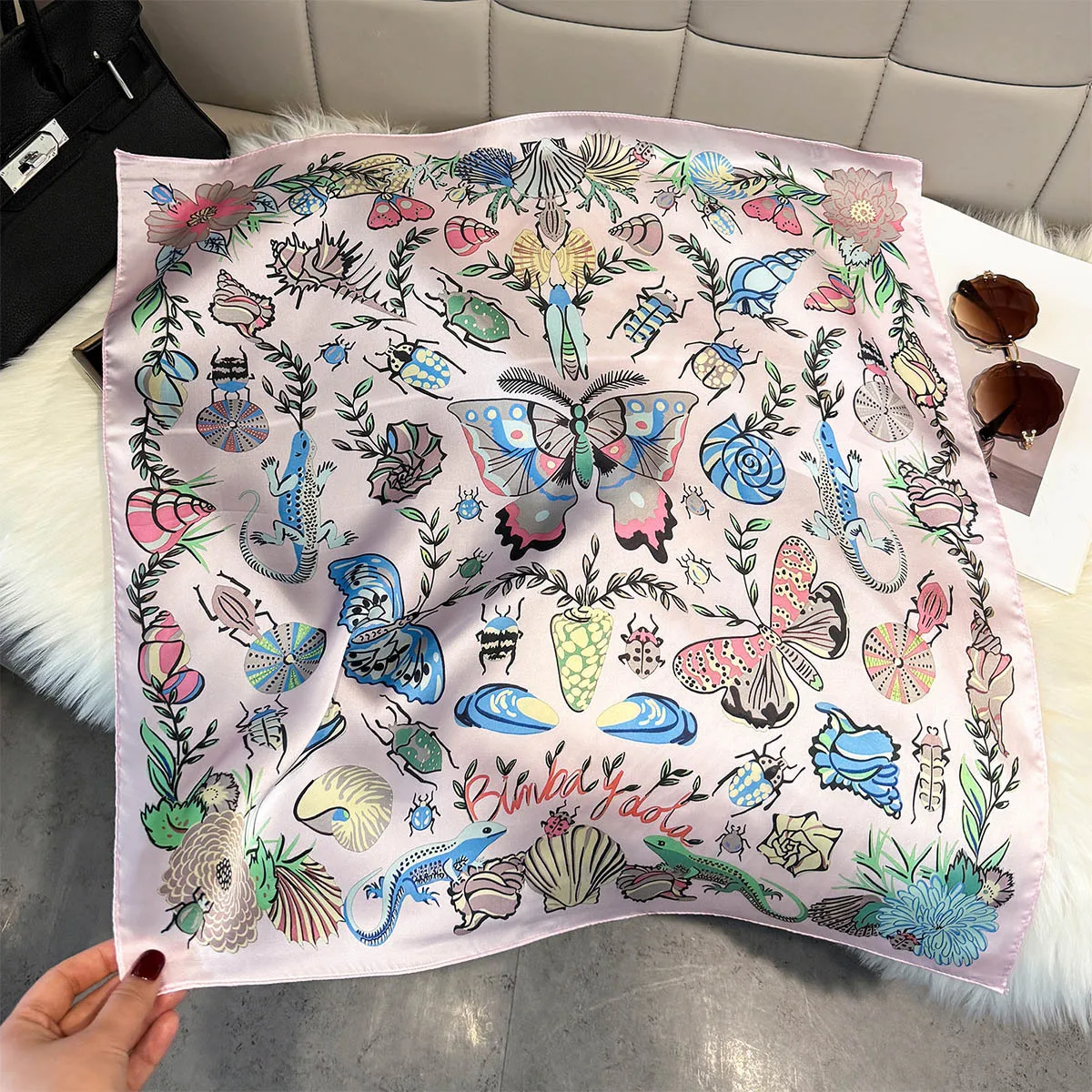 2026 New Butterfly Print Silk Square Scarfs Women Soft Satin Neck Ties Fashion Kerchief Headscarf Female Hijab Foulard Bandana