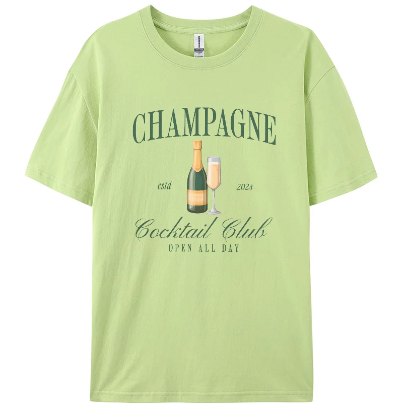 2024 Champagne T-Shirt Coquette Aesthetic Champagne Bottles Cheers Shirt Trendy Tee Tops Harajuku Champagne Lover T Shirt ﻿