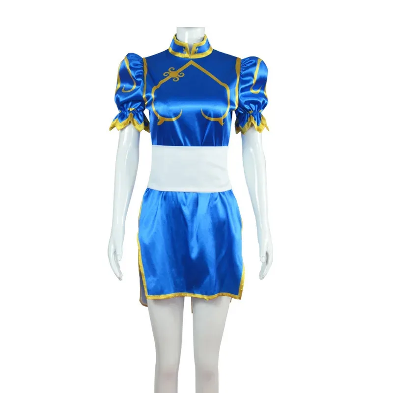 Game Chun Li Cosplay Costume  SF Chunli Role Play Blue Qipao Outfit Full Set Jackie Kung fu Halloween Party Suit For Fun