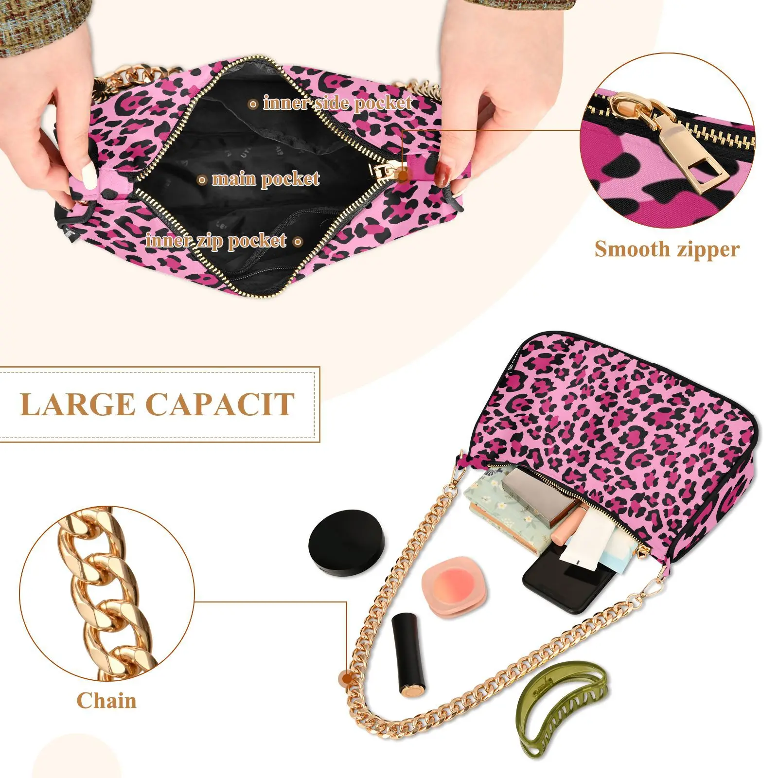 Fashion Women's Shoulder Bag Polyester Leopard Print Chain Handbag Fashion Females Underarm moneybag Shopping Bag