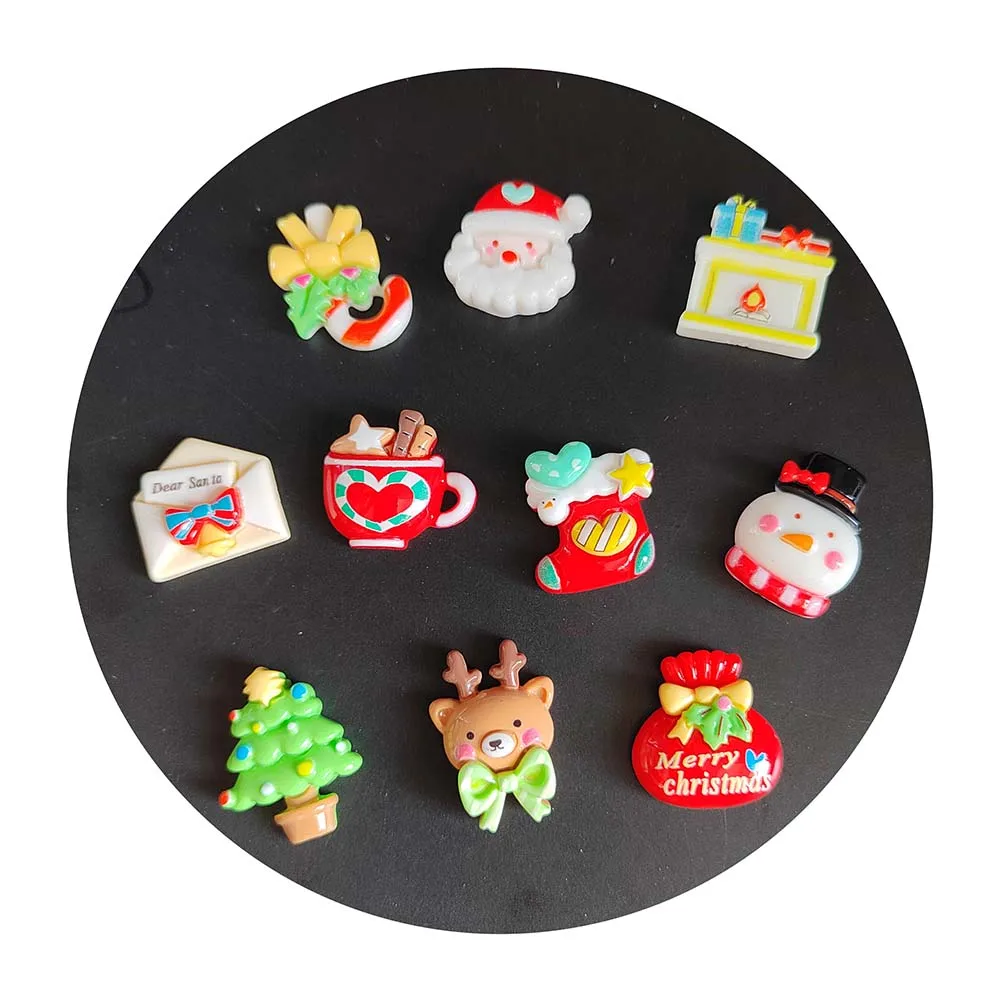 Christmas Decorations Flatback Resin Cabochon Kawaii Santa Crutch Tree Candy Cane  Scrapbook Crafts DIY Jewelry Making Accessori