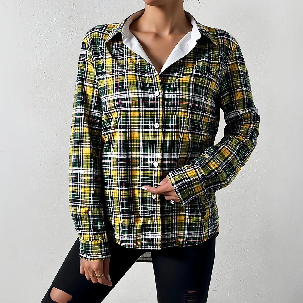 

Mia Muse Autumn Shirts 2025 Women's French Plaid Long Sleeve Shirt Collar Fitting Slim Dating Shirts